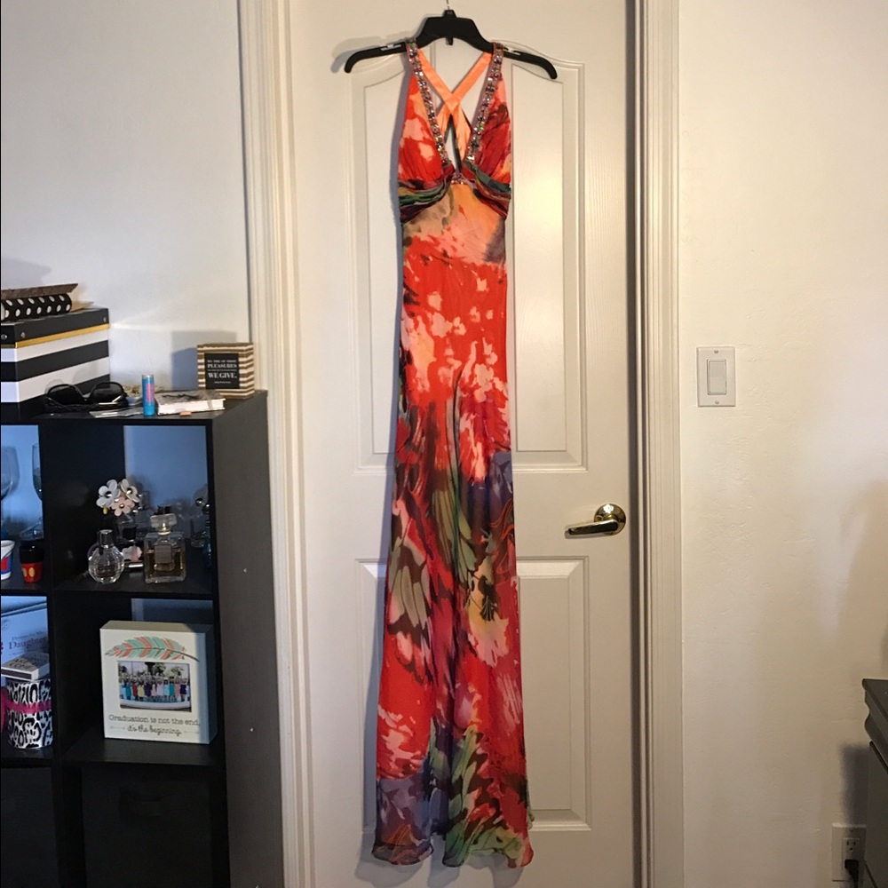 USED Faviana Couture Orange Colorful Prom Dress